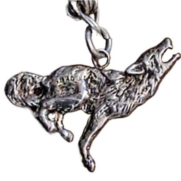 925 Sterling 7” Double Link Curb Chain w/Twilight Themed Wolf Charm Italy - Picture 3 of 6